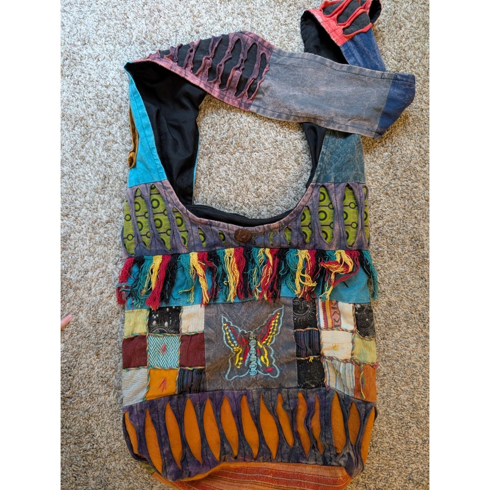 India Boutique Patchwork Hobo Slouchy Bag Multi Butterfly Boho Hippie Festival